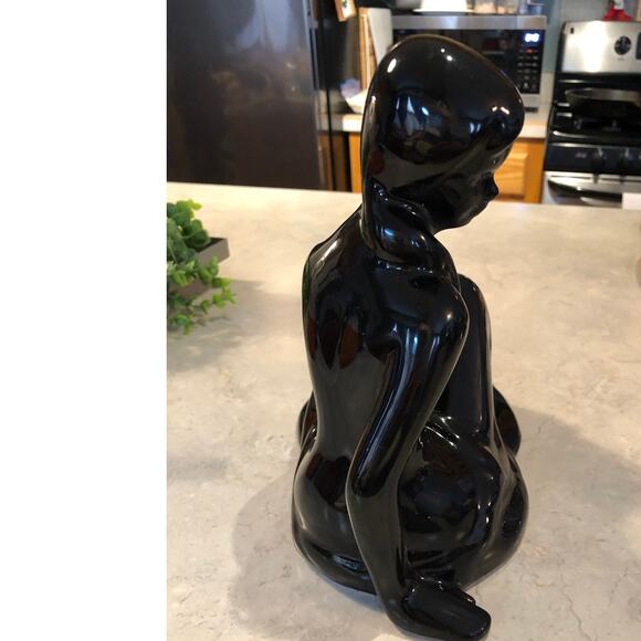 Vintage MCM Retro Art Deco Studio Piece Sophisticated Lady Poise.Glazed Black - Picture 3 of 5